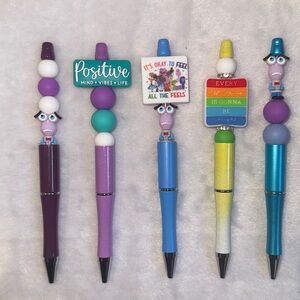 5 piece- Fear Inside Out themed handcrafted beaded pens set.